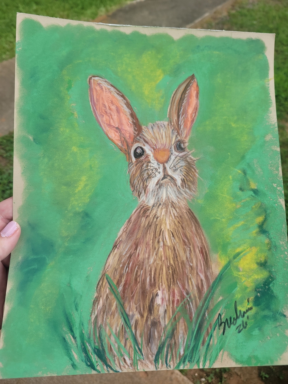 "Peter Rabbit"Soft Pastel on Pastel Paper Original Framed Artwork 12in X 15in - Picture 2 of 4